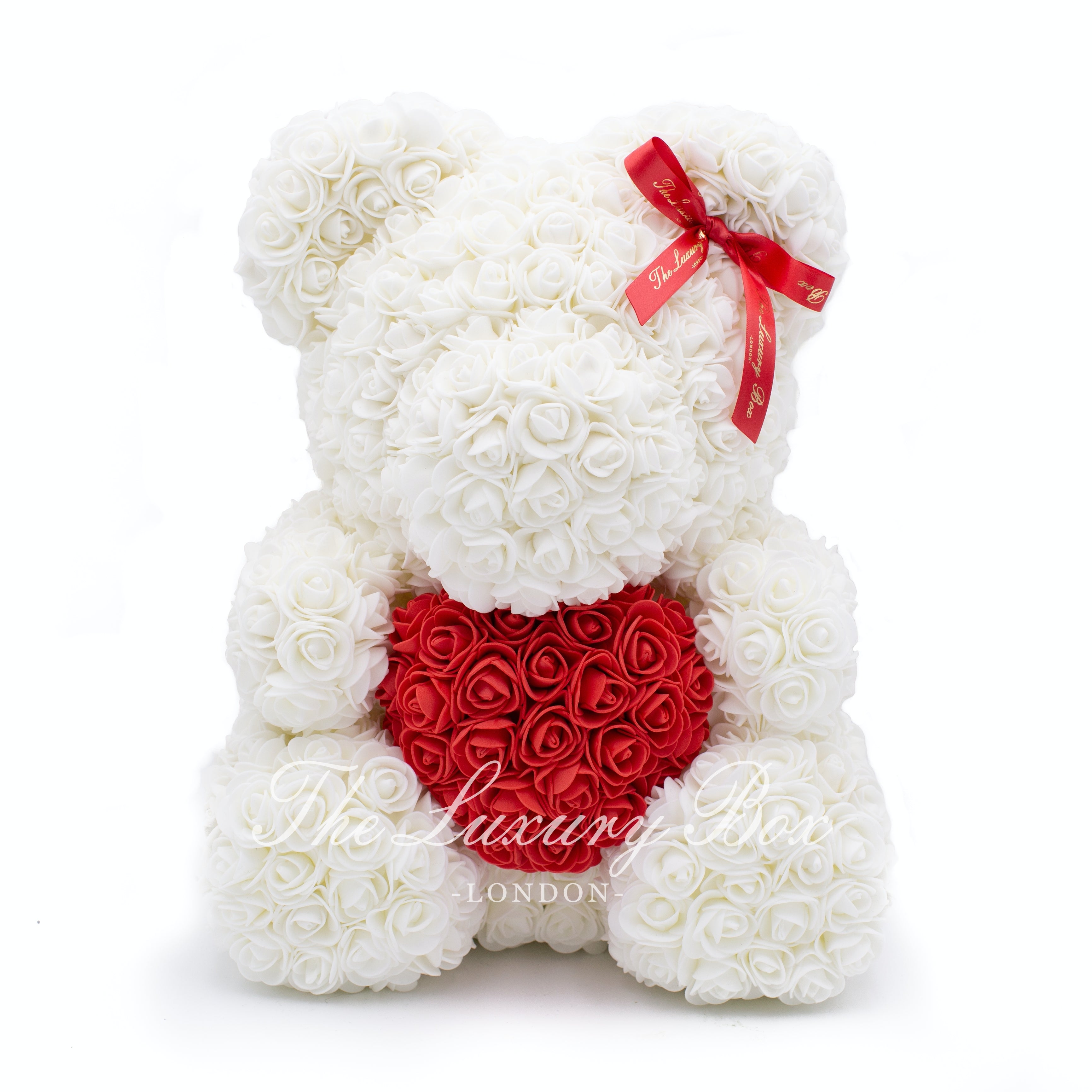 White Rose Bear with Red Heart 40cm