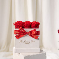 red infinity roses that last for years in square box, the perfect Valentine's Day gift delivered