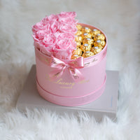 Infinity Roses and Ferrero Rocher Chocolate Gift Box | Mother's Day Flowers and Chocolate Gift Set