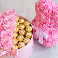 Valentine's Day Gift Set Infinity Roses and Rose bear and chocolate delivered in Uk