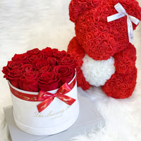 Red Rose bear and Eternity roses box set luxury gift for Valentine's Day, birthdays, wedding anniversary, new baby gift and special occasions