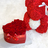 Red Rose Bear & Heart Shaped Rose Box Set | Valentine's Day Flowers Gift Set