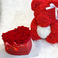 Red Rose Bear & Heart Shaped Rose Box Set | Valentine's Day Flowers Gift Set