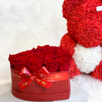 Red Rose Bear & Heart Shaped Rose Box Set | Valentine's Day Flowers Gift Set