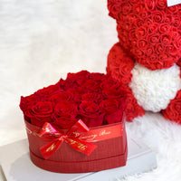 Red Rose Bear & Heart Shaped Rose Box Set | Valentine's Day Flowers Gift Set