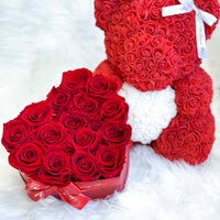 Red Rose Bear & Heart Shaped Rose Box Set | Valentine's Day Flowers Gift Set