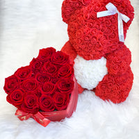 Red Rose Bear & Heart Shaped Rose Box Set | Valentine's Day Flowers Gift Set